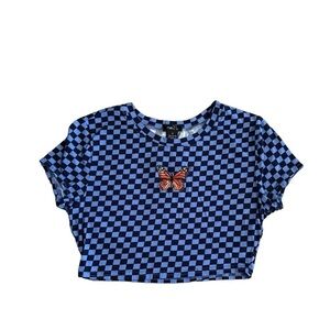Rue 21 Plaid Crop Top With Butterly